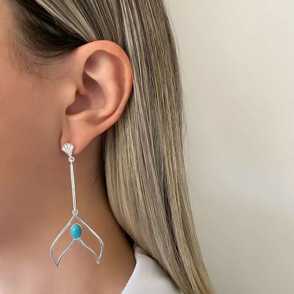 BRINCO RABO DE BALEIA PEDRA TURQUESA PRATA 925 - My Prata Joias