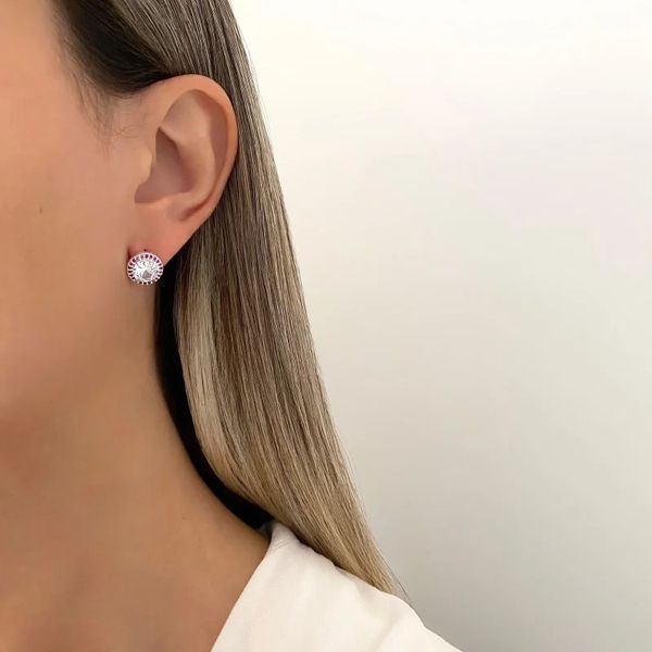 BRINCO REDONDO ZIRCÔNIA CRISTAL E ROSA PRATA 925 - My Prata Joias