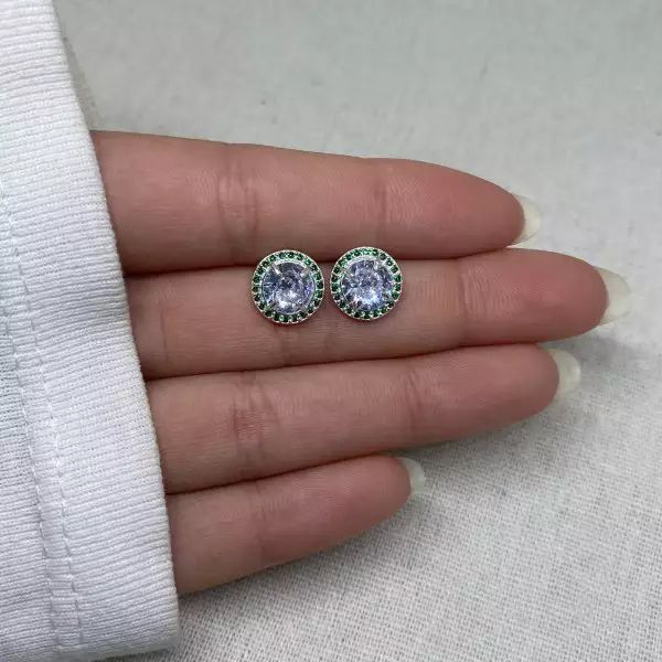 BRINCO CIRCULO ZIRCÔNIA VERDE E CRISTAL PRATA 925 - My Prata Joias