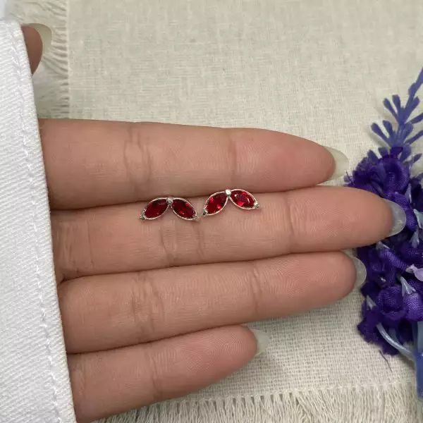 BRINCO MEIA FLOR ZIRCÔNIA RUBI PRATA 925 - My Prata Joias