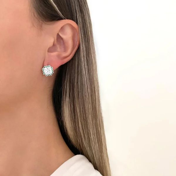 BRINCO QUADRADO ZIRCÔNIA CRISTAL E VERDE PRATA 925 - My Prata Joias