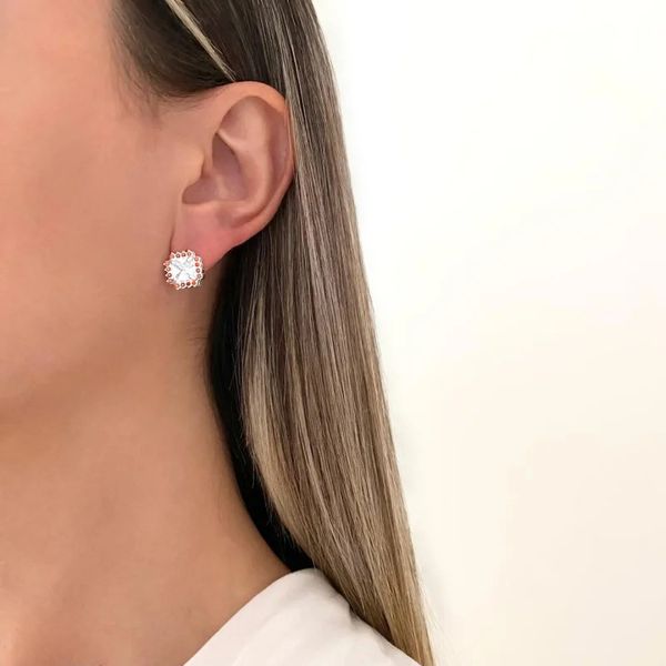 BRINCO QUADRADO ZIRCÔNIA CRISTAL E LARANJA PRATA 9... - My Prata Joias