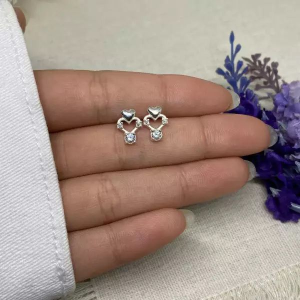 BRINCO CORAÇÃO LISO E ZIRCÔNIA PRATA 925 - My Prata Joias