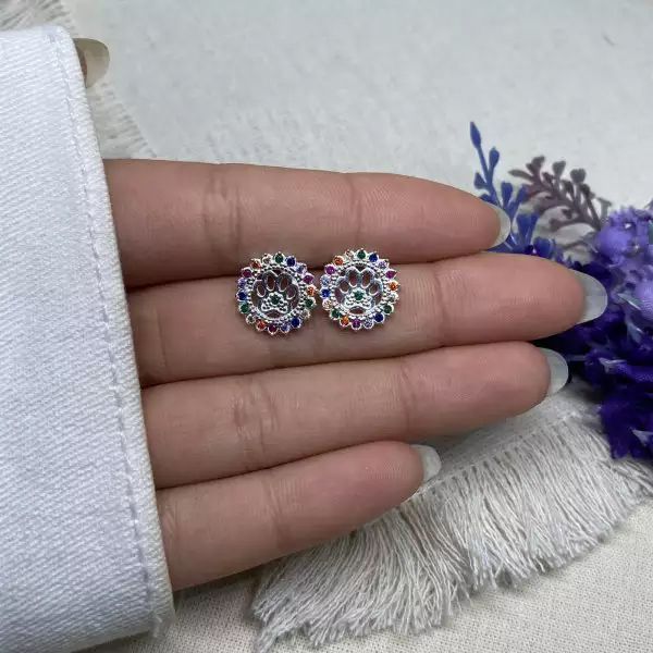 BRINCO CRAVEJADO COLOR PATINHA DE CACHORRO PRATA 9... - My Prata Joias