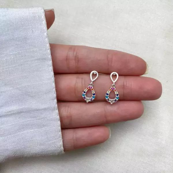 BRINCO GOTA ZIRCÔNIA COLORIDA PRATA 925 - My Prata Joias