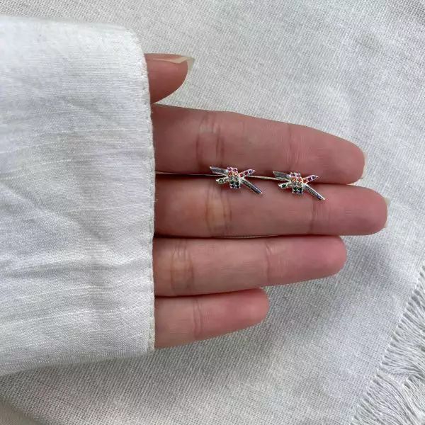 BRINCO DE LAÇO ZIRCÔNIA COLORIDA PRATA 925 - My Prata Joias