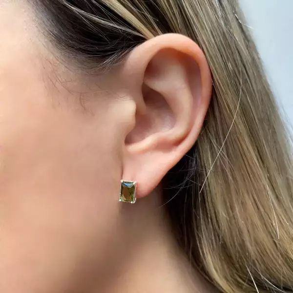 BRINCO RETANGULAR ZIRCÔNIA VERDE PRATA 925 - My Prata Joias