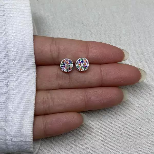 BRINCO REDONDO ZIRCÔNIAS COLOR PRATA 925 - My Prata Joias