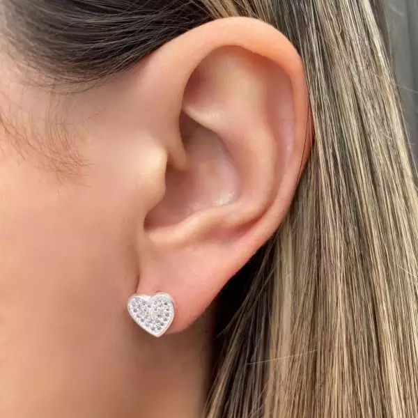 BRINCO CORAÇÃO ZIRCÔNIA CRISTAL PRATA 925 - My Prata Joias