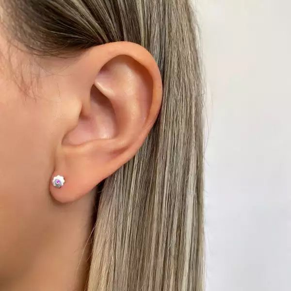 BRINCO FLOR ZIRCÔNIA ROSA ESCURO PRATA 925 - My Prata Joias