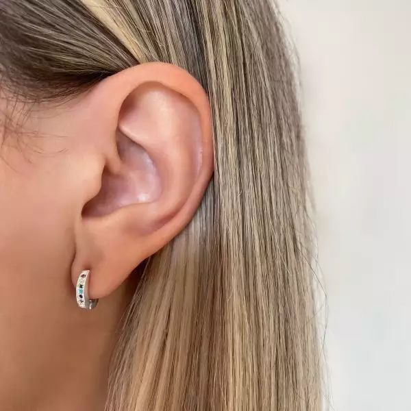 BRINCO ARGOLA CLICK ZIRCÔNIA COLORIDA PRATA 925 - My Prata Joias