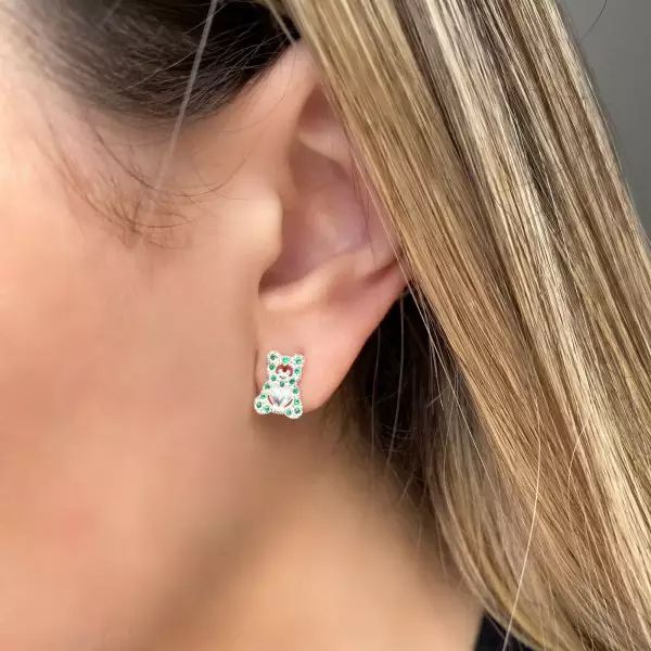 BRINCO URSO ZIRCÔNIA VERDE PRATA 925 - My Prata Joias