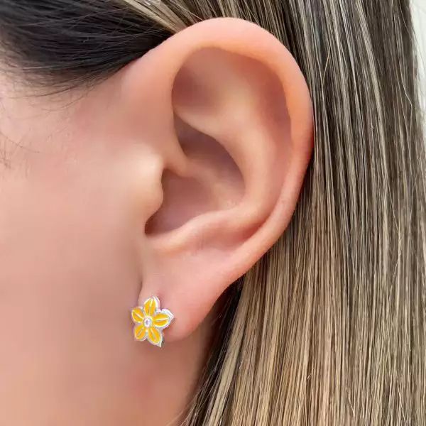 BRINCO FLOR AMARELO ZIRCÔNIA CRISTAL PRATA 925 - My Prata Joias