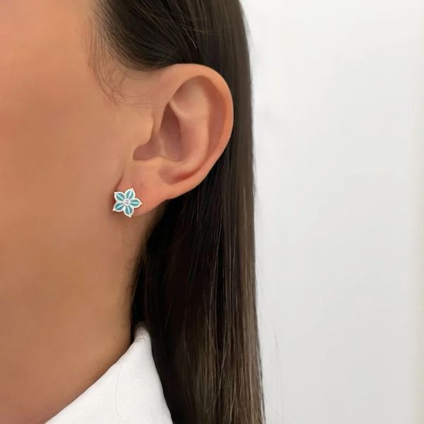 BRINCO FLOR AZUL E ZIRCÔNIA CRISTAL PRATA 925 - My Prata Joias