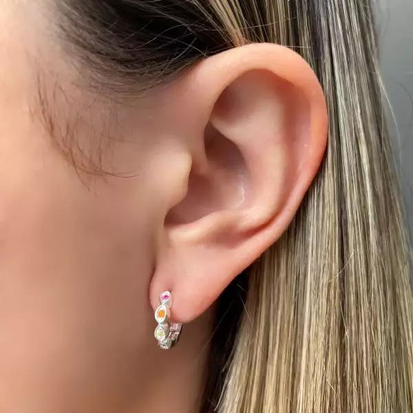 BRINCO ARGOLA CLICK ZIRCÔNIA COLORIDA PRATA 925 - My Prata Joias