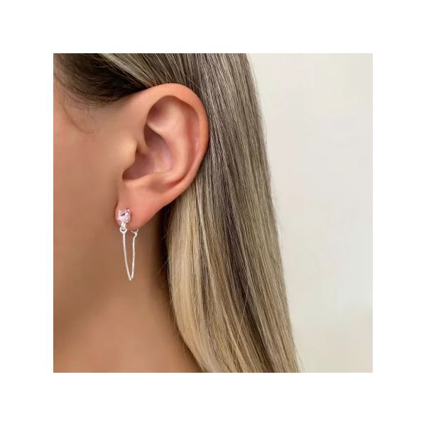 BRINCO CORRENTE ZIRCÔNIA ROSA CLARO PRATA 925 - My Prata Joias