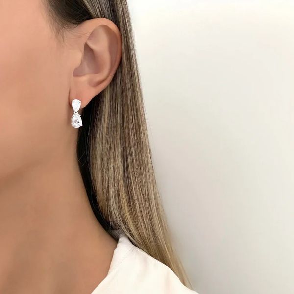 BRINCO GOTA ZIRCÔNIA CRISTAL PRATA 925 - My Prata Joias