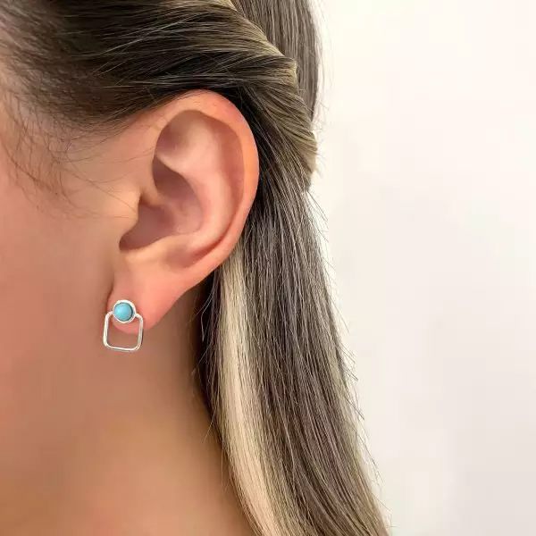 BRINCO QUADRADO PEDRA TURQUESA PRATA 925 - My Prata Joias