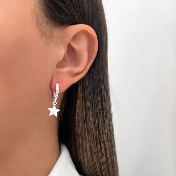 ARGOLINHA CRAVEJADA COM PINGENTE ESTRELA LISO PRAT... - My Prata Joias