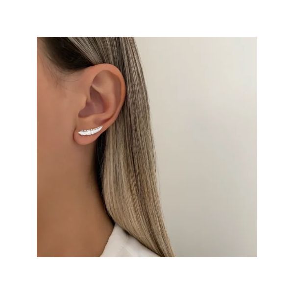 BRINCO EAR CUFF PENA PRATA 925 - My Prata Joias