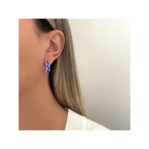 BRINCO ARGOLA CLICK ZIRCÔNIA AZUL ESCURO PRATA 925 - My Prata Joias