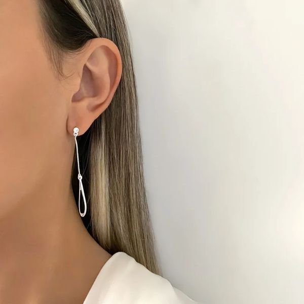 BRINCO ZIRCÔNIA CRISTAL CORRENTE VENEZIANA GOTA PR... - My Prata Joias