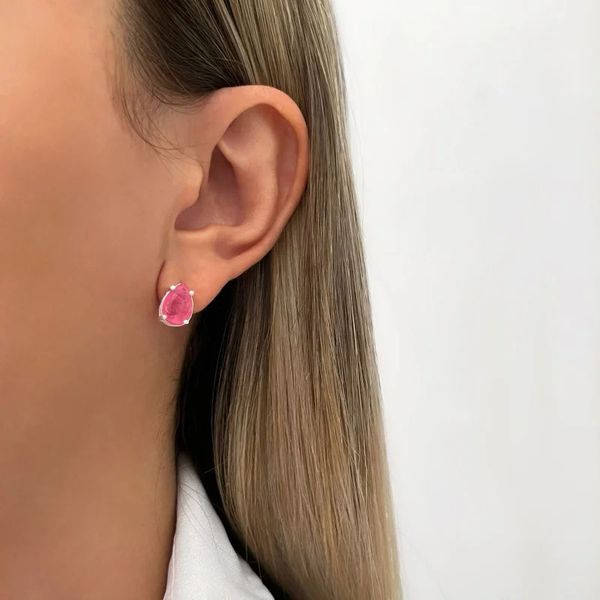 BRINCO GOTA ZIRCÔNIA ROSA CLARO PRATA 925 - My Prata Joias