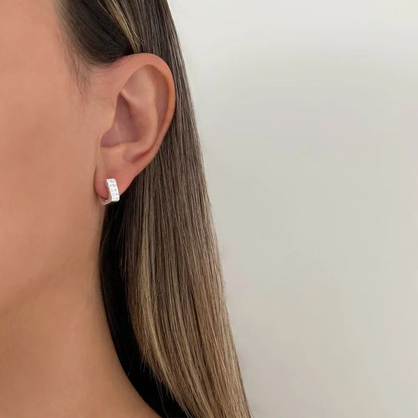 ARGOLINHA QUADRADA CRAVEJADA CRISTAL P PRATA 925 - My Prata Joias