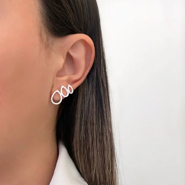 TRIO GOTA VAZADO ZIRCÔNIA CRISTAL PRATA 925 - My Prata Joias