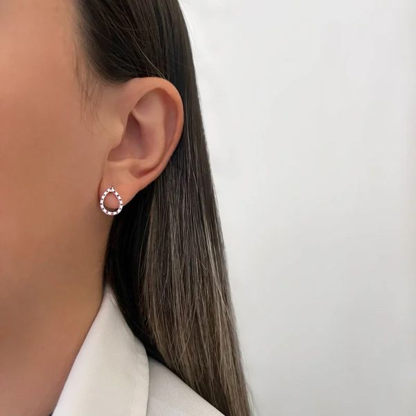 BRINCO GOTA VAZADO ZIRCÔNIA ROSA PRATA 925 - My Prata Joias