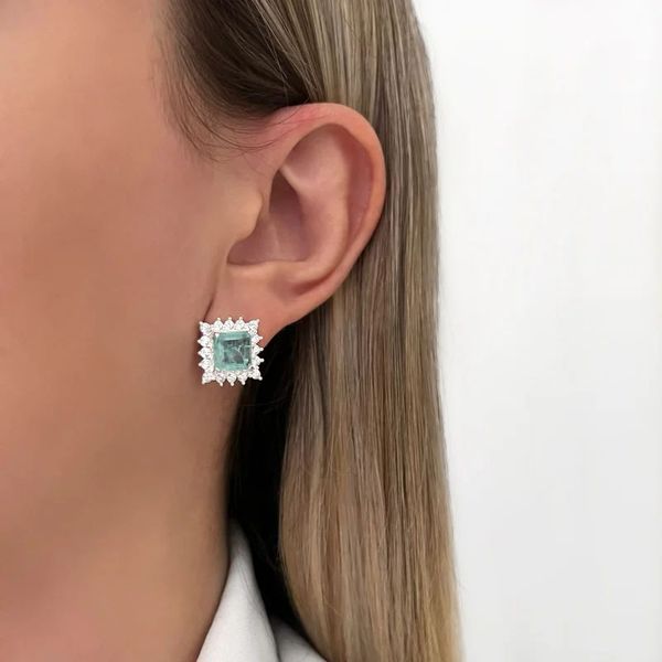 BRINCO QUADRADO ZIRCÔNIA VERDE TURMALINA E CRISTAL... - My Prata Joias