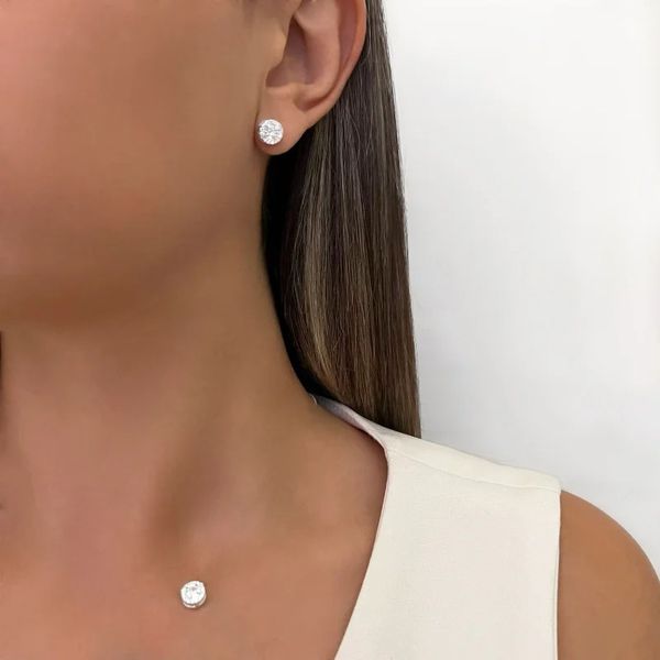 CONJUNTO BRINCO E PINGENTE REDONDO ZIRCÔNIA CRISTA... - My Prata Joias