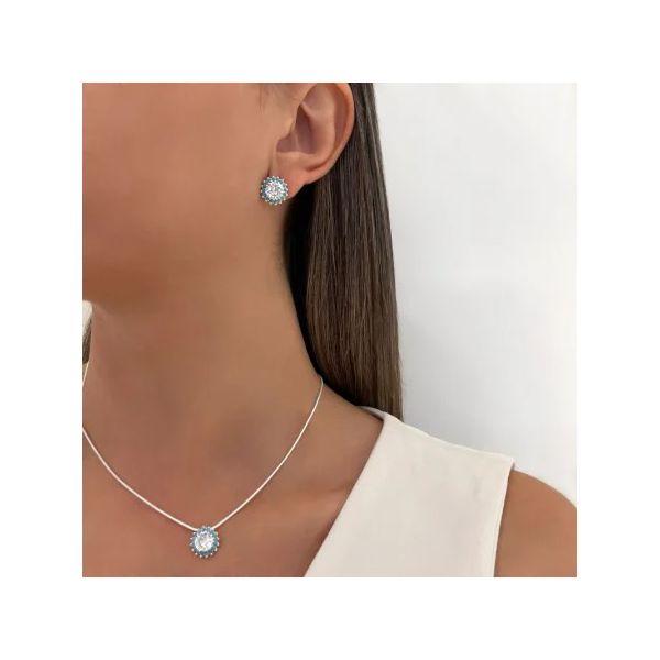 CONJUNTO REDONDO ZIRCÔNIA CRISTAL E AZUL BRINCO E ... - My Prata Joias