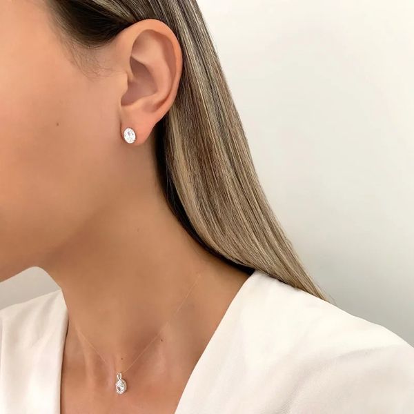 CONJUNTO BRINCO E PINGENTE OVAL ZIRCÔNIA CRISTAL P... - My Prata Joias