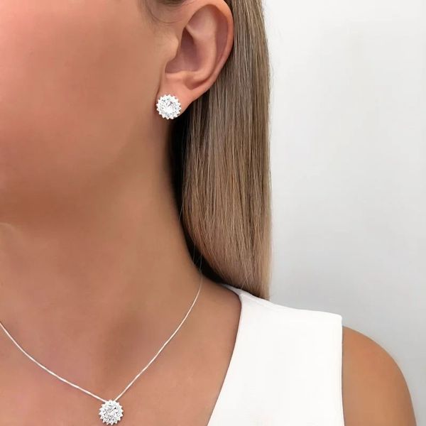 CONJUNTO BRINCO E PINGENTE ZIRCÔNIA CRISTAL PRATA ... - My Prata Joias