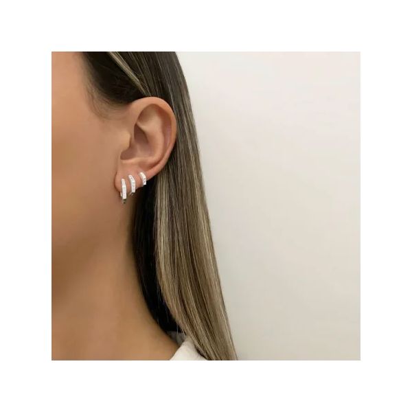 TRIO BRINCO ARGOLA CLICK ZIRCÔNIA PRATA 925 - My Prata Joias