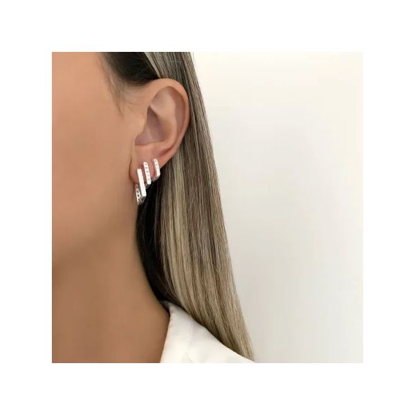 TRIO BRINCO QUADRADO CRAVEJADO CLICK PRATA 925 - My Prata Joias