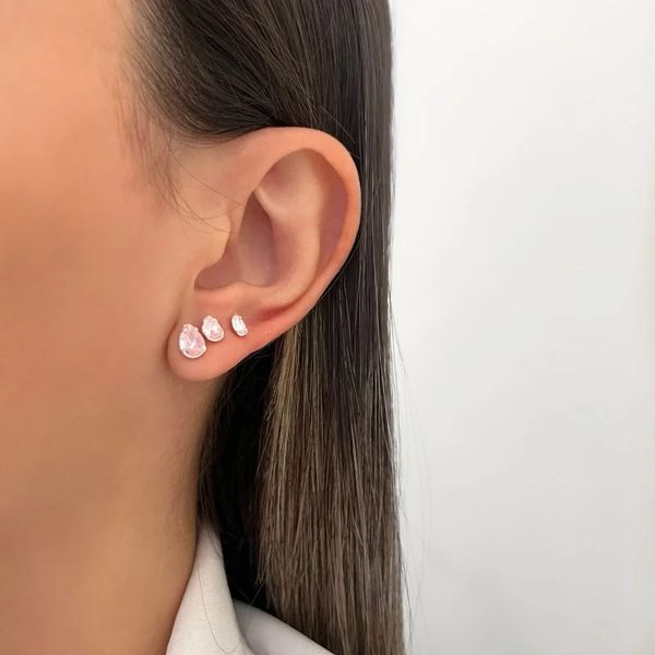 TRIO BRINCO GOTA ZIRCÔNIA ROSA CLARO PRATA 925 - My Prata Joias