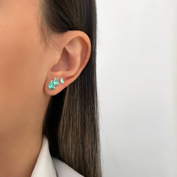 TRIO BRINCO GOTA ZIRCÔNIA VERDE ÁGUA PRATA 925 - My Prata Joias