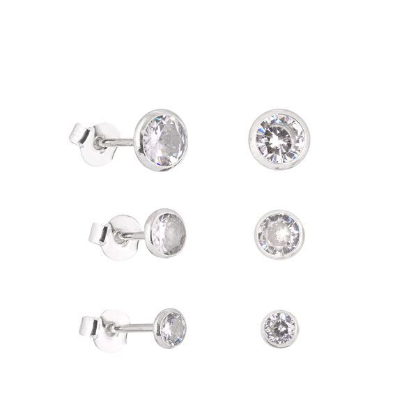 TRIO BRINCOS INGLESA ZIRCÔNIA PRATA 925 - My Prata Joias