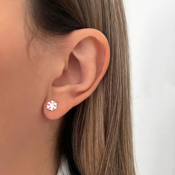 BRINCO FLOR ROSA CLARO PRATA 925 - My Prata Joias