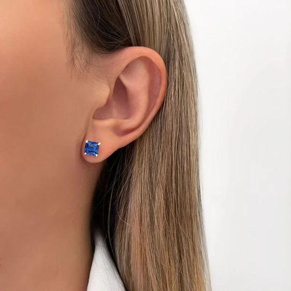 BRINCO QUADRADO ZIRCÔNIA AZUL ESCURO PRATA 925 - My Prata Joias