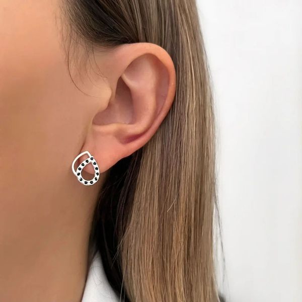 BRINCO GOTA DUPLA ZIRCÔNIA PRETO PRATA 925 - My Prata Joias