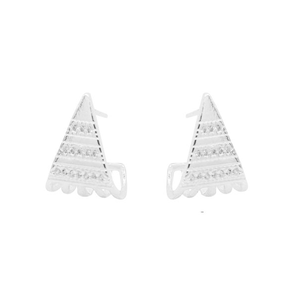 BRINCO TRIÂNGULAR CRAVEJADO ZIRCÔNIA CRISTAL PRATA... - My Prata Joias