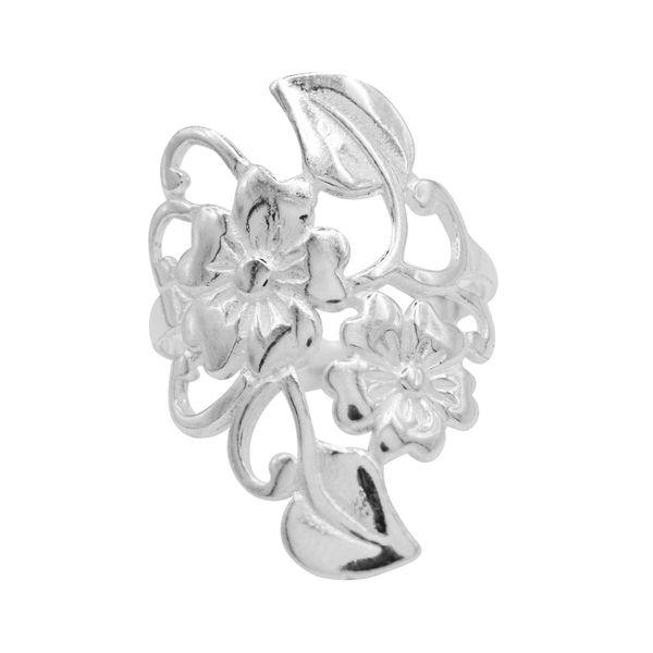 ANEL FLOR E FOLHA PRATA 925 - My Prata Joias