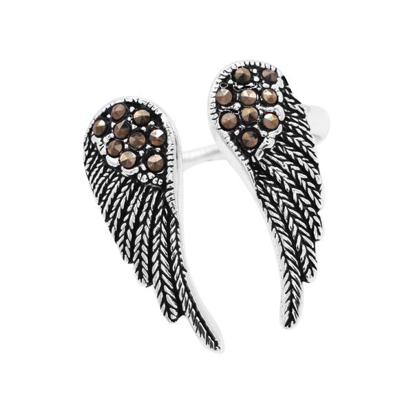 ANEL REGULÁVEL ASA INDIANO COM MARCASSITA PRATA 92... - My Prata Joias