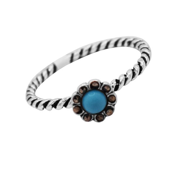 ANEL FLOR ENVELHECIDO PEDRA TURQUESA PRATA 925 - My Prata Joias