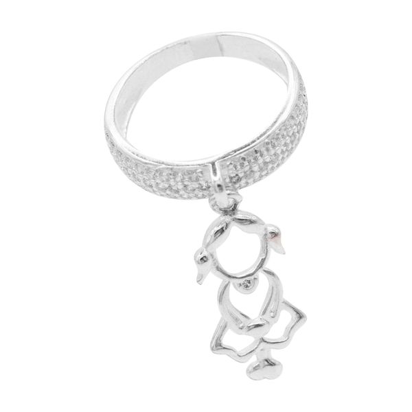 ANEL ZIRCÔNIA CRISTAL COM MENINA PENDURA PRATA 925 - My Prata Joias