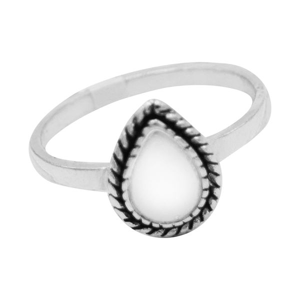 ANEL GOTA INDIANO PEDRA CABOCHÃO BRANCO PRATA 925 - My Prata Joias