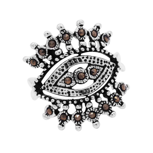 ANEL OLHO INDIANO COM MARCASSITA PRATA 925 - My Prata Joias